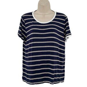 PINK REPUBLIC Juniors Sz XL Ringer Tee Blue Striped Short Sleeve Shirt